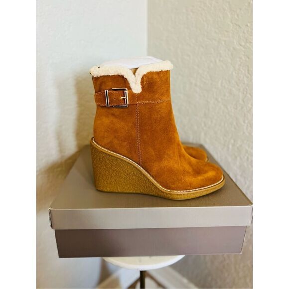 FRANCO SARTO Ulayna Water Resistant Suede Fleece Wedge Bootie, Brown, 10, NWT - Picture 15 of 16